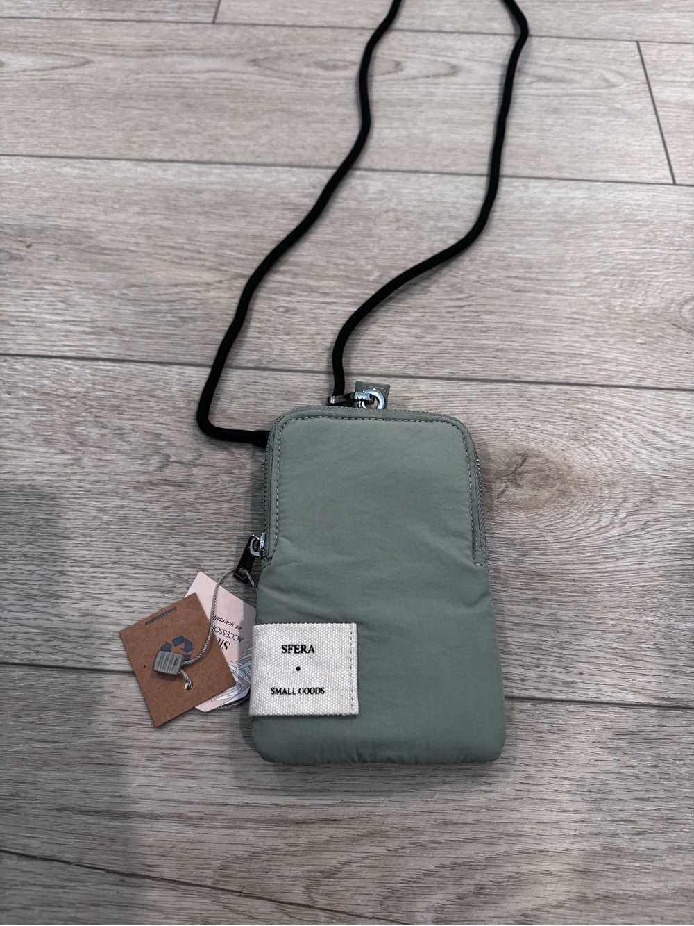 SFERRA Sage Green Mini Crossbody Pouch with Black Strap